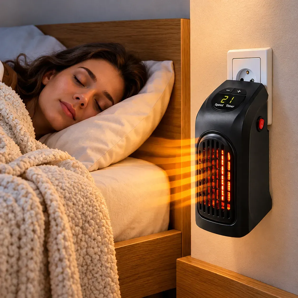 Керамична печка за контакт Handy Heater, 400 W, термостат 15–32 °C, LED дисплей и 12-часов таймер, за малки помещения фото 4