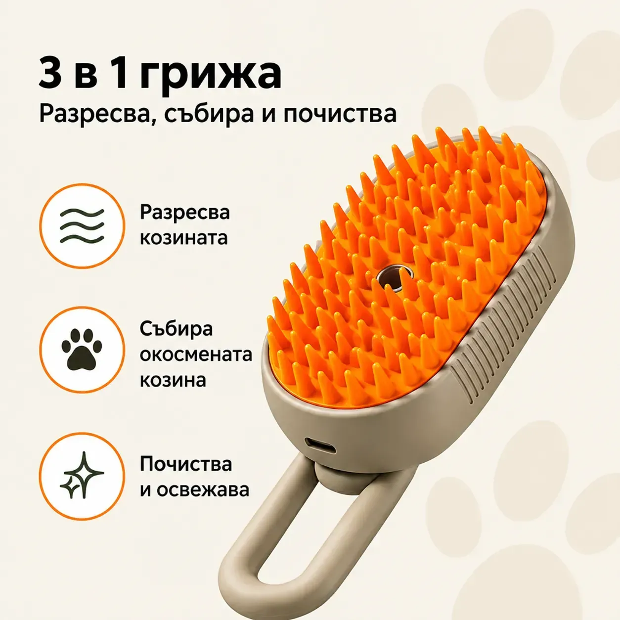 Четка 3 в 1 за козина, водна мъгла, за кучета и котки, гъвкави зъбци, USB зареждане фото 3