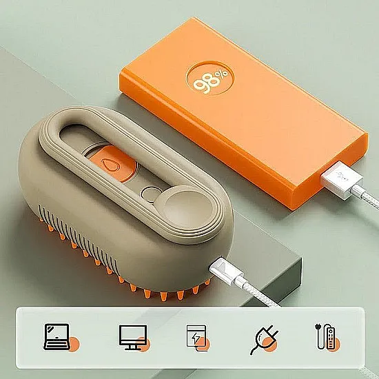 Парна четка 3 в 1 за домашни любимци, с USB зареждане, силиконови зъбци, за разресване и почистване фото 4