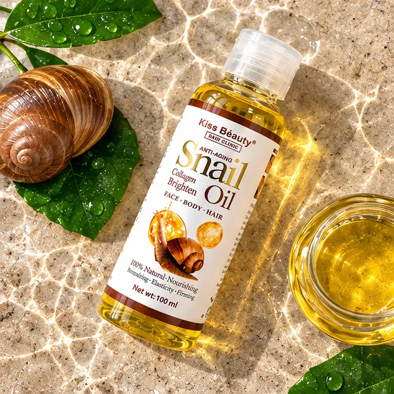 Подхранващо козметично масло с охлювен компонент, Kiss Beauty Anti-Aging Snail Oil, за лице, тяло и коса, 100 мл фото 4