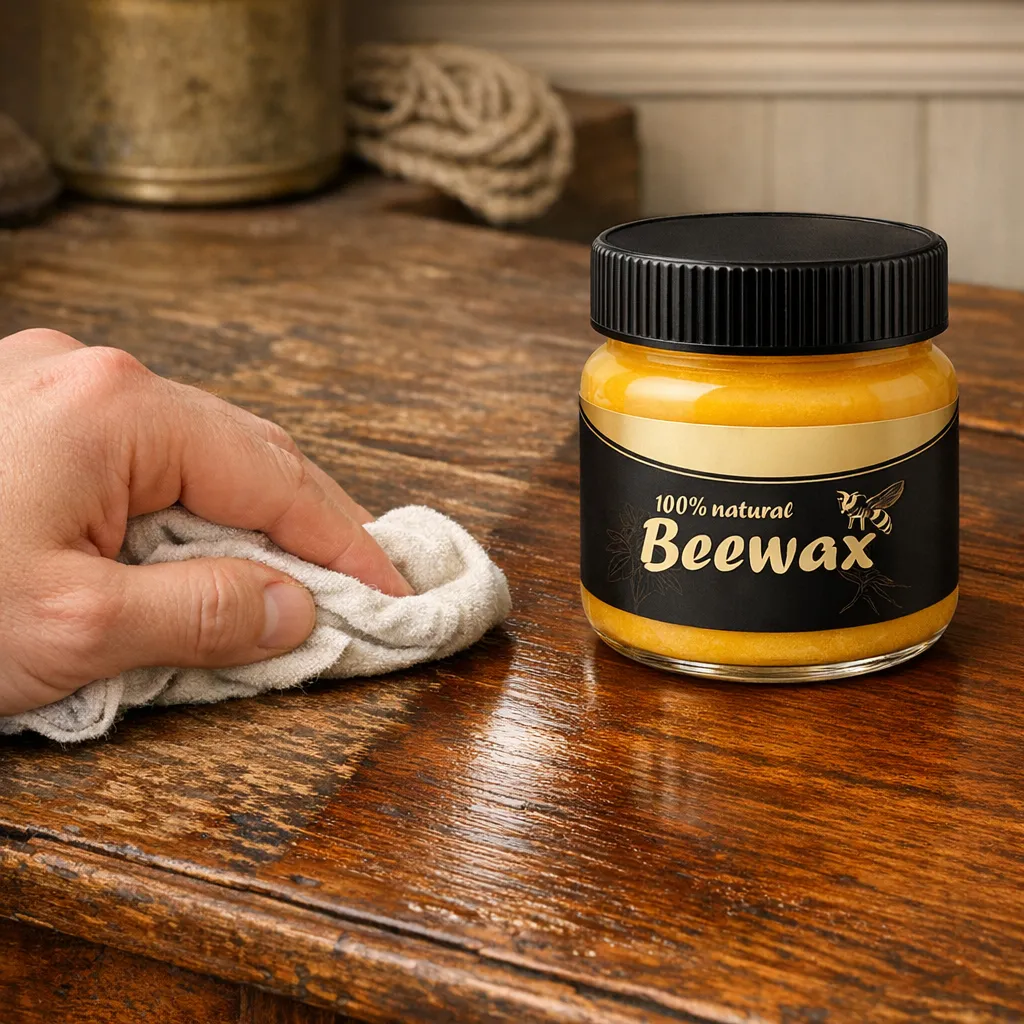 Пчелен восък за дърво, Premium Beeswax Wood Restore, за възстановяване, полиране и блясък на дървени повърхности, намалява видимостта на леки драскотини