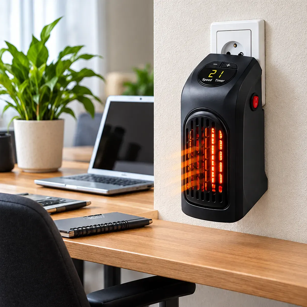 Керамична печка за контакт Handy Heater, 400 W, термостат 15–32 °C, LED дисплей и 12-часов таймер, за малки помещения фото 6