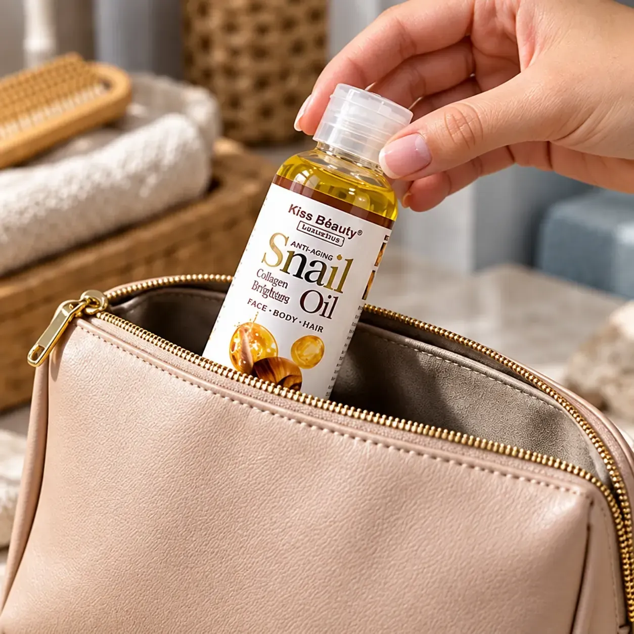 Подхранващо козметично масло с охлювен компонент, Kiss Beauty Anti-Aging Snail Oil, за лице, тяло и коса, 100 мл фото 5