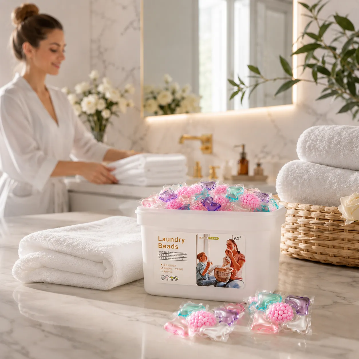 Капсули за пране 5 в 1, Laundry Beads, 50 броя, водоразтворими, с почистващи и ароматизиращи гранули фото 3