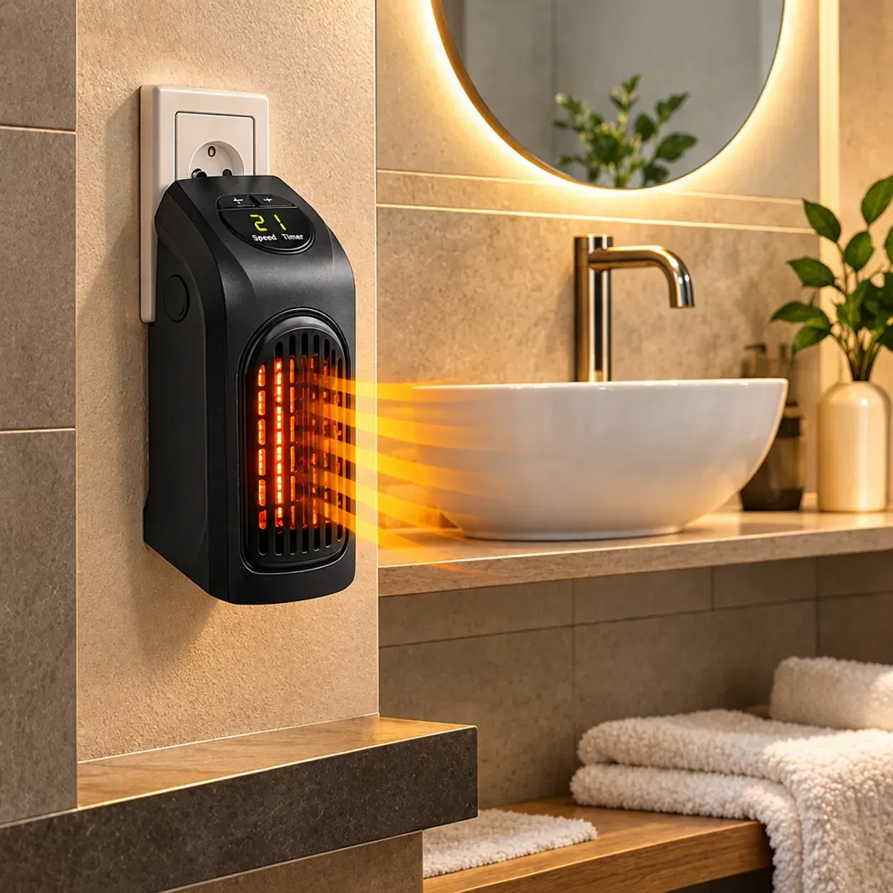 Керамична печка за контакт Handy Heater, 400 W, термостат 15–32 °C, LED дисплей и 12-часов таймер, за малки помещения фото 5
