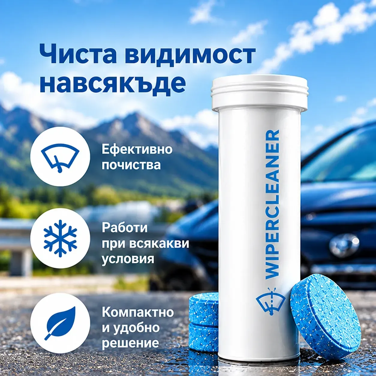 Таблетки за течност за чистачки, WIPERCLEANER, 15 броя, до 60 л готов разтвор фото 6