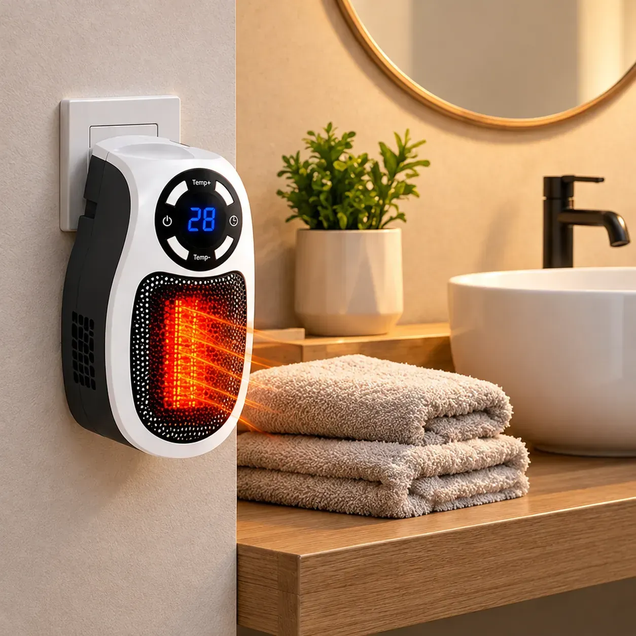 Отоплител за стенен контакт, 500 W PTC нагревател, термостат 15–32 °C, таймер 1–12 часа фото 5
