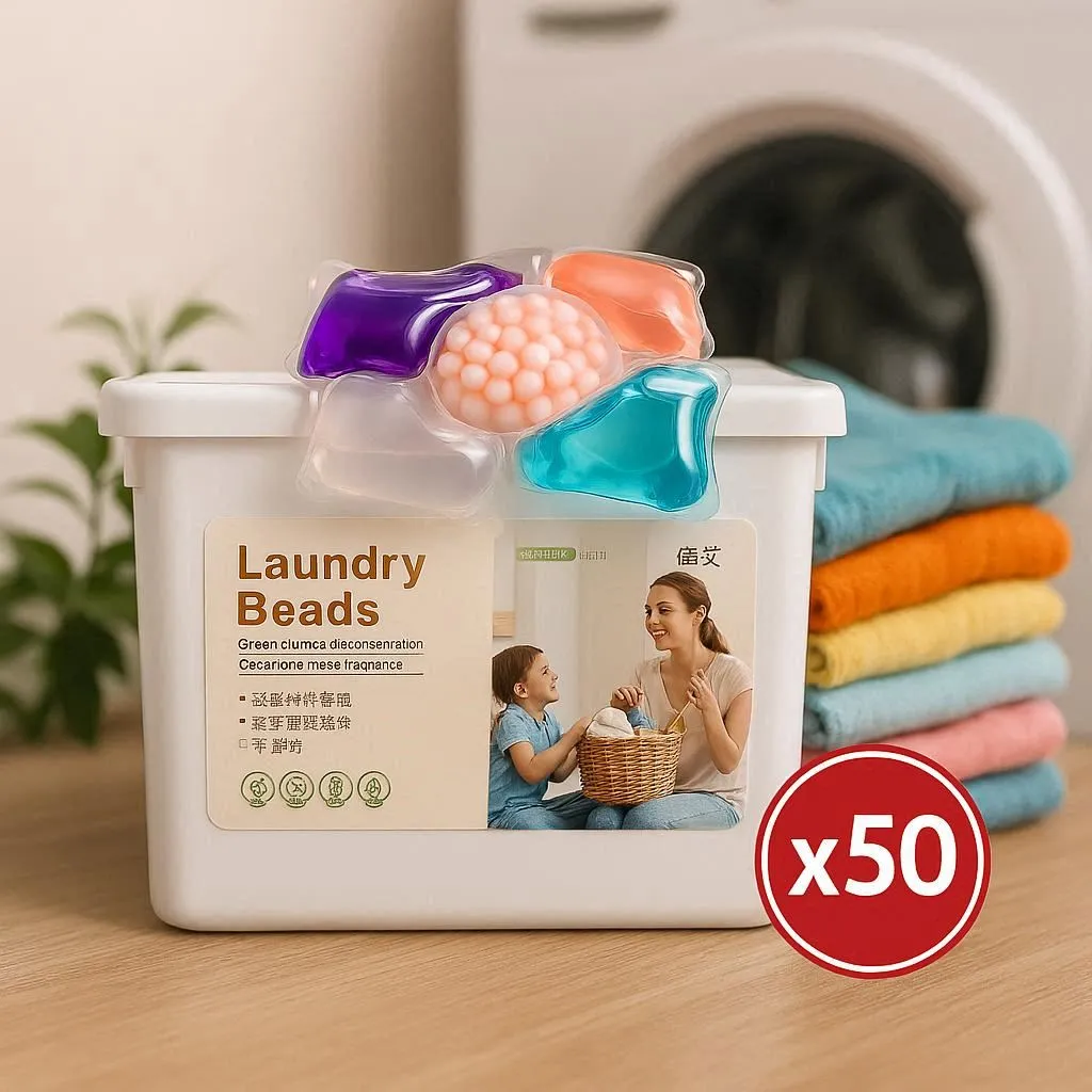 Капсули за пране 5 в 1, Laundry Beads, 50 броя, водоразтворими, с почистващи и ароматизиращи гранули