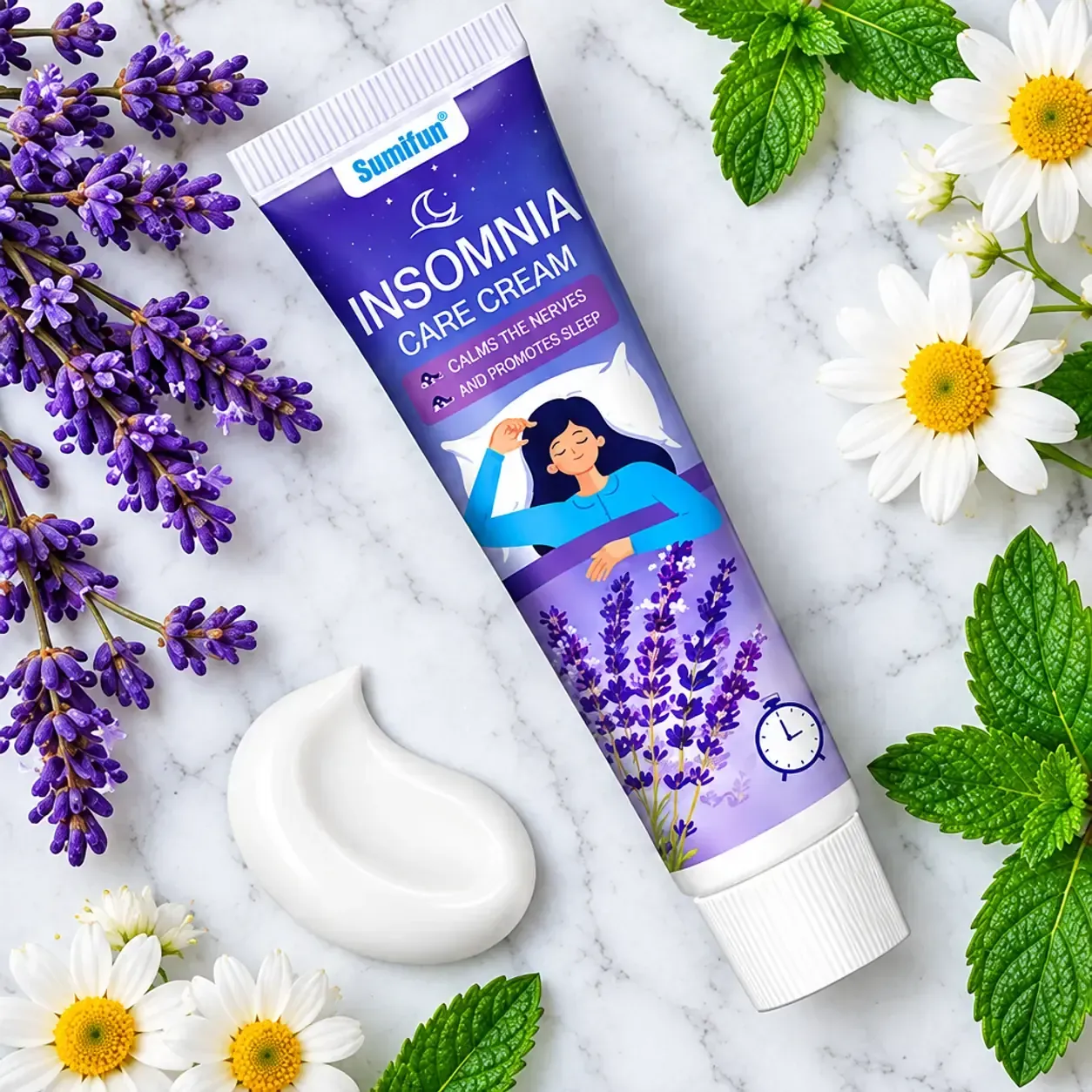 Релаксиращ крем-балсам преди сън, Sumifun Insomnia Care Cream, с лавандула и лайка, 20 мл фото 3