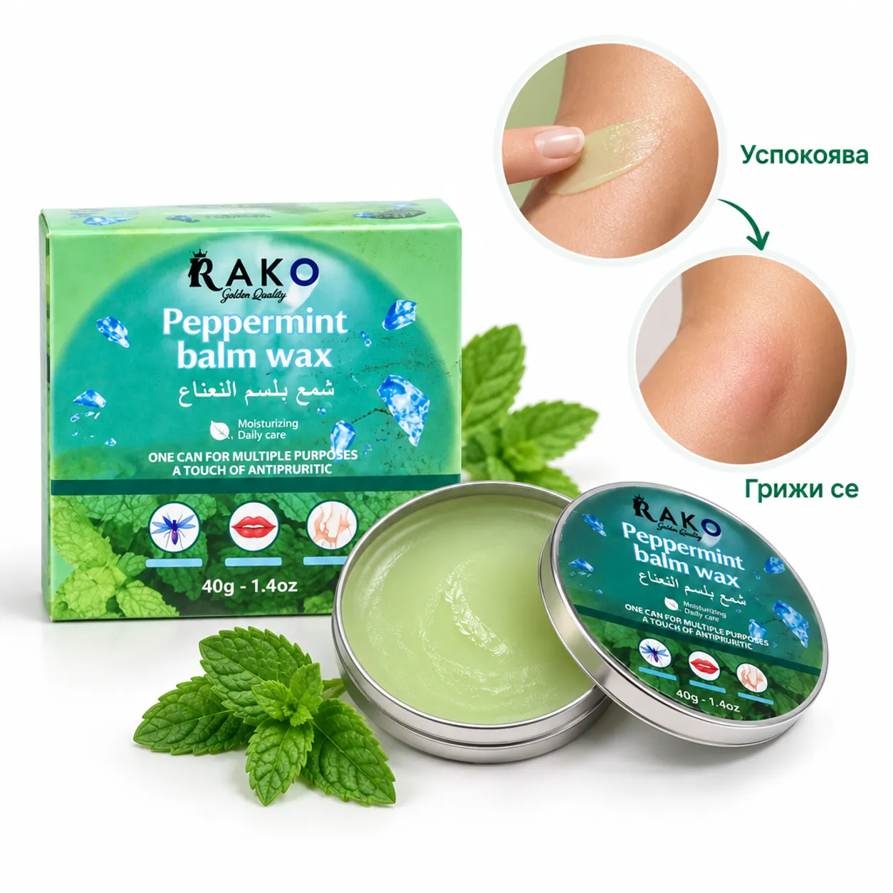 Ментов балсам-восък за ежедневна грижа, RAKO Peppermint Balm Wax, за различни участъци на тялото, 40 г фото 1