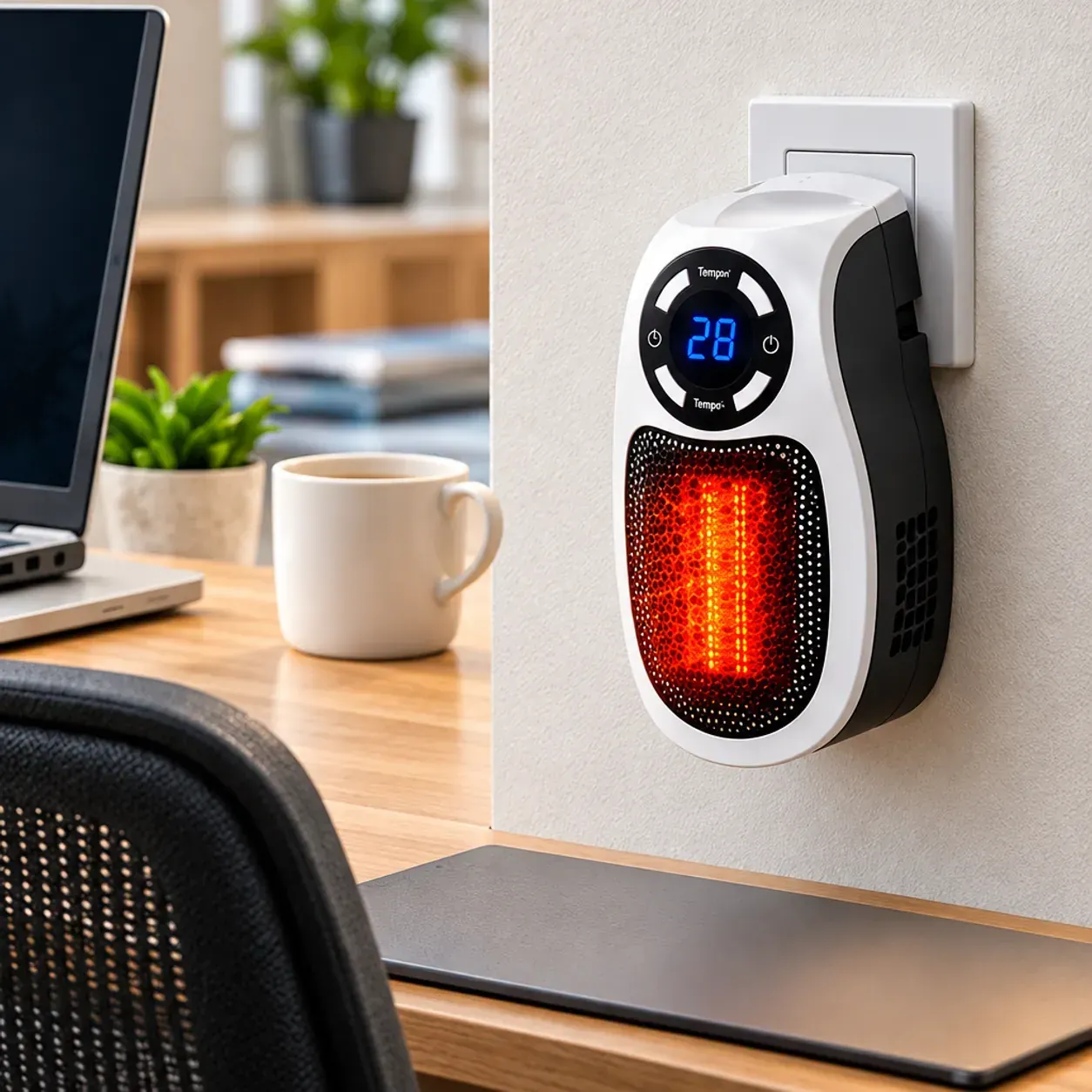 Отоплител за стенен контакт, 500 W PTC нагревател, термостат 15–32 °C, таймер 1–12 часа фото 6
