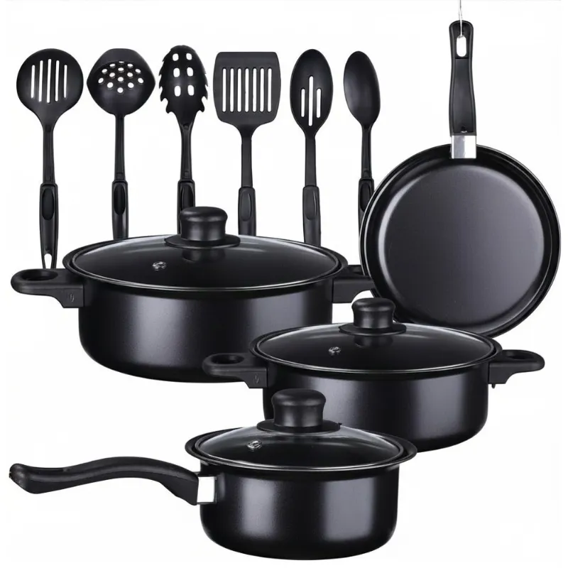 Комплект съдове за готвене 13 части, Cookware Set, с незалепващо покритие, тенджери с капаци, тиган и кухненски прибори фото 3