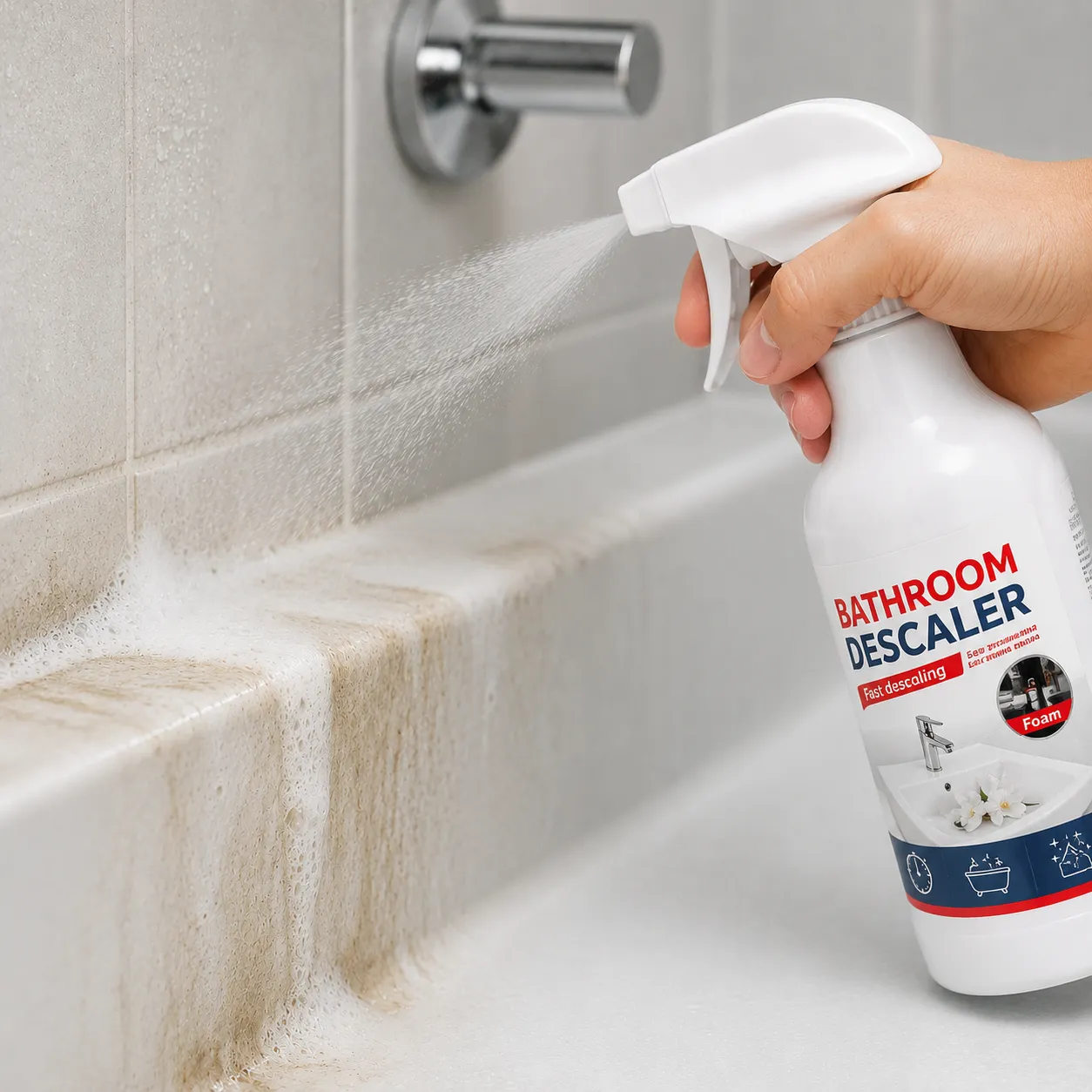 Препарат за почистване на баня и мивки, 300мл, Bathroom Descaler, течен спрей, против варовик и натрупвания, за вана мивка и душ зона фото 5