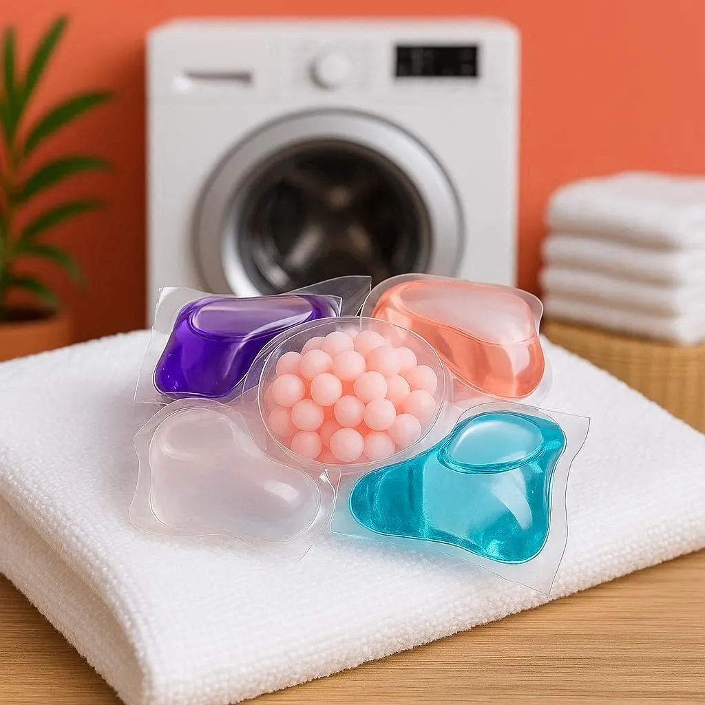 Капсули за пране 5 в 1, Laundry Beads, 50 броя, водоразтворими, с почистващи и ароматизиращи гранули фото 8